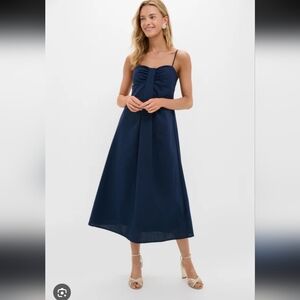 Hyacinth House Navy Linen Front Pleated Zoe Dress Size Small